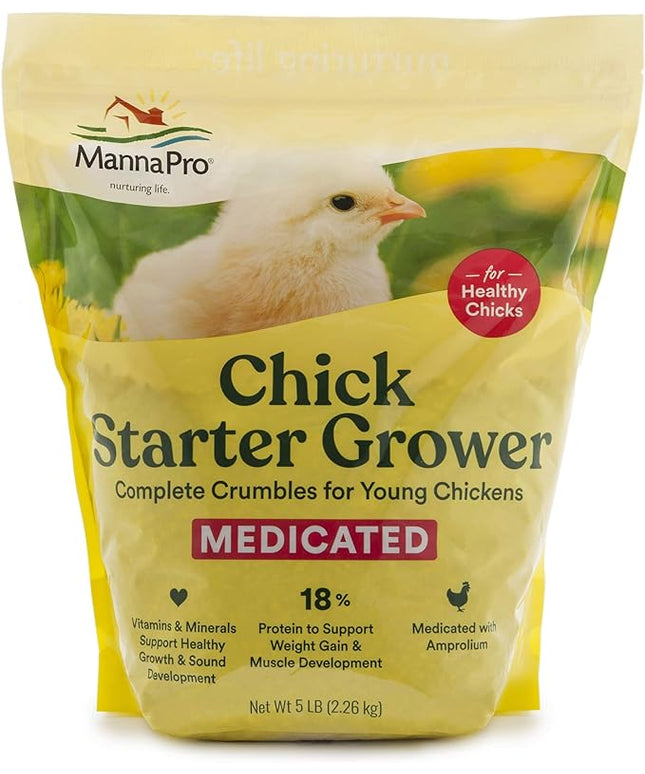 Manna Pro Chick Starter Grower - Medicated Chick Feed Crumble for Young Chickens - 5 lbs