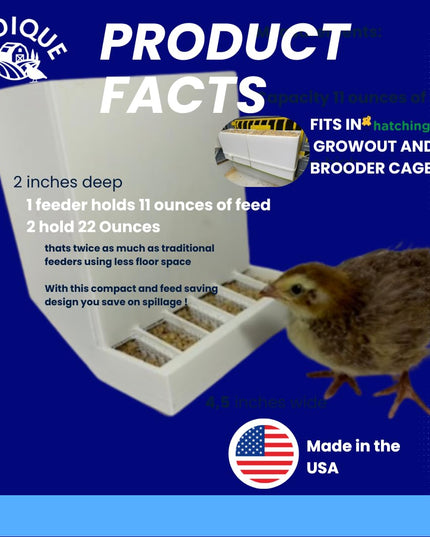 Button Quail Feeders (2), Adjustable Spill-Resistant Design Made in USA