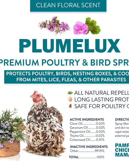 PlumeLux Premium Poultry Feather Spray: Deter Mites, Lice, & Fleas